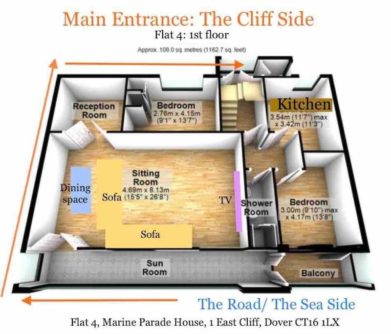 Flat 4 Marine Parade House, 1 East Cliff- Next To Dover Port, White Cliffs, Beach, Castle Exteriör bild